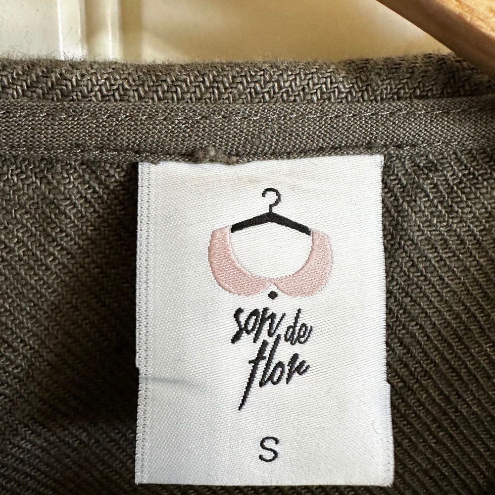 Son de Flor Sophie Linen Dress Cottagecore Midi Peter Pan Collar Long Sleeve S - Picture 3 of 9
